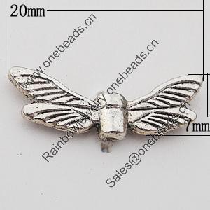 Beads Zinc Alloy Jewelry Findings Lead-free, Wings 20x7mm Hole:1mm, Sold by Bag 