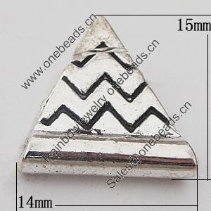 Beads Zinc Alloy Jewelry Findings Lead-free, Triangle 14x15mm Hole:1mm, Sold by Bag 