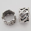 European Style Beads Zinc Alloy Jewelry Findings Lead-free, 10x7mm Hole:8mm, Sold by Bag 