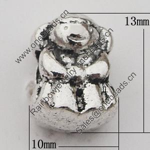 European Style Beads Zinc Alloy Jewelry Findings Lead-free, 10x13mm Hole:5mm, Sold by Bag 