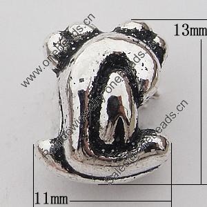 European Style Beads Zinc Alloy Jewelry Findings Lead-free, 11x13mm Hole:5mm, Sold by Bag 