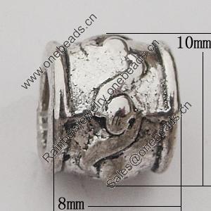European Style Beads Zinc Alloy Jewelry Findings Lead-free, Drum 8x10mm Hole:5mm, Sold by Bag