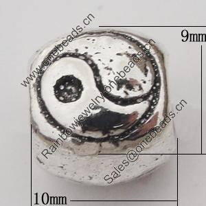 European Style Beads Zinc Alloy Jewelry Findings Lead-free, 9x10mm Hole:5mm, Sold by Bag 