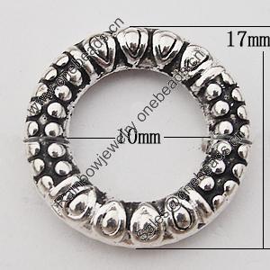 Beads Zinc Alloy Jewelry Findings Lead-free, Donut O:17mm I:10mm, Sold by Bag 