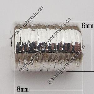 Beads Zinc Alloy Jewelry Findings Lead-free, Column 8x6mm Hole:1.5mm, Sold by Bag 