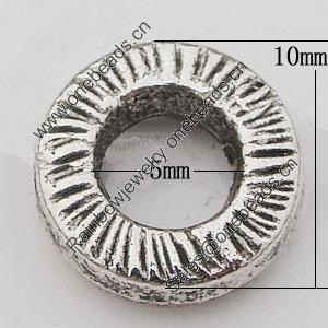 Beads Zinc Alloy Jewelry Findings Lead-free, Donut O:10mm I:5mm Hole:1mm, Sold by Bag 