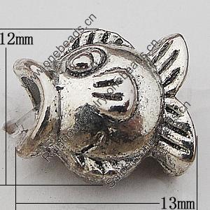 European Style Beads Zinc Alloy Jewelry Findings Lead-free, Fish 13x12mm Hole:5mm, Sold by Bag 