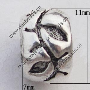 European Style Beads Zinc Alloy Jewelry Findings Lead-free, 7x11mm Hole:4.5mm, Sold by Bag 