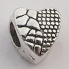 European Style Beads Zinc Alloy Jewelry Findings Lead-free, Heart 9x10mm Hole:5mm, Sold by Bag 
