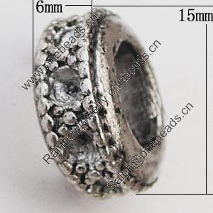 European Style Beads Zinc Alloy Jewelry Findings Lead-free, 6x15mm Hole:9mm, Sold by Bag 