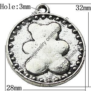 Pendant Zinc Alloy Jewelry Findings Lead-free, Flat Round 28x32mm Hole:3mm, Sold by Bag