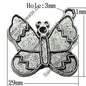 Pendant Zinc Alloy Jewelry Findings Lead-free, Butterfly 29x31mm Hole:3mm, Sold by Bag