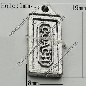 Pendant Zinc Alloy Jewelry Findings Lead-free, Rectangle 8x19mm Hole:1mm, Sold by Bag