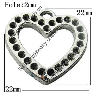 Pendant Setting Zinc Alloy Jewelry Findings Lead-free, Heart 22mm Hole:2mm, Sold by Bag