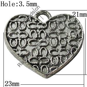 Pendant Zinc Alloy Jewelry Findings Lead-free, Heart 23x21mm Hole:3.5mm, Sold by Bag