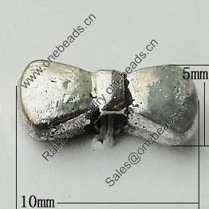 Beads Zinc Alloy Jewelry Findings Lead-free, Bowknot 5x10mm Hole:1mm, Sold by Bag