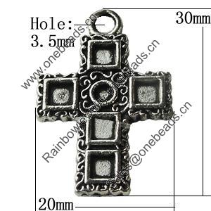 Pendant Zinc Alloy Jewelry Findings Lead-free, Cross 20x30mm Hole:3.5mm, Sold by Bag