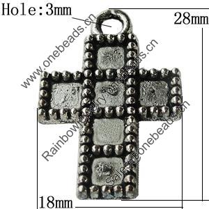 Pendant Zinc Alloy Jewelry Findings Lead-free, Cross 18x28mm Hole:3mm, Sold by Bag