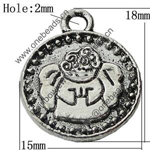 Pendant Zinc Alloy Jewelry Findings Lead-free, Flat Round 15x18mm Hole:3mm, Sold by Bag