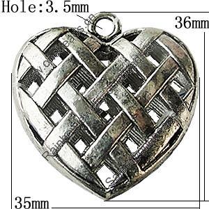 Pendant Zinc Alloy Jewelry Findings Lead-free, Heart 35x36mm Hole:3.5mm, Sold by Bag