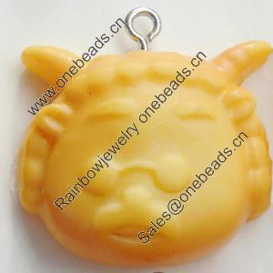 Resin Pendant, Animal Head, 26x22mm, Hole:Approx 2mm, Sold by Bag