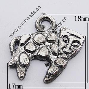 Pendant Zinc Alloy Jewelry Findings Lead-free, 18x17mm Hole:2.5mm, Sold by Bag 
