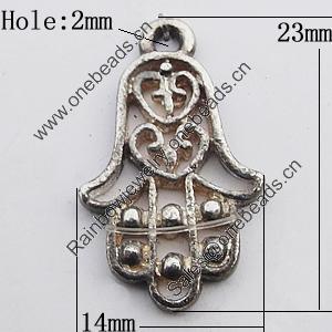 Pendant Zinc Alloy Jewelry Findings Lead-free, Hand 14x23mm Hole:2mm, Sold by Bag 