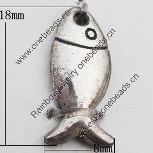 Pendant Zinc Alloy Jewelry Findings Lead-free, Fish 8x18mm Hole:1.5mm, Sold by Bag 