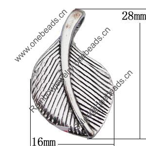Pendant Zinc Alloy Jewelry Findings Lead-free, Leaf 16x28mm Hole:6mm, Sold by Bag 