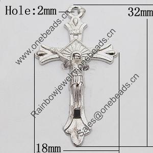 Pendant Zinc Alloy Jewelry Findings Lead-free, Cross 18x32mm Hole:2mm, Sold by Bag 