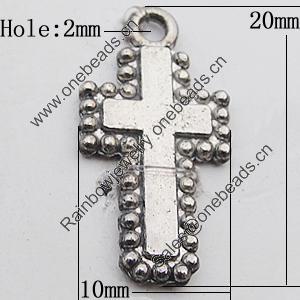 Pendant Zinc Alloy Jewelry Findings Lead-free, Cross 10x20mm Hole:2mm, Sold by Bag 