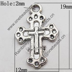 Pendant Zinc Alloy Jewelry Findings Lead-free, Cross 12x19mm Hole:2mm, Sold by Bag 