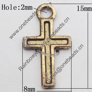 Pendant Zinc Alloy Jewelry Findings Lead-free, Cross 8x15mm Hole:2mm, Sold by Bag 