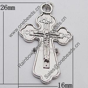 Pendant Zinc Alloy Jewelry Findings Lead-free, Cross 16x26mm Hole:2mm, Sold by Bag 