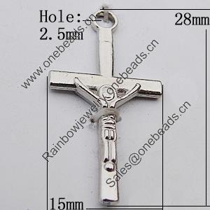 Pendant Zinc Alloy Jewelry Findings Lead-free, Cross 15x28mm Hole:2.5mm, Sold by Bag 