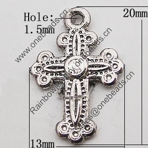 Pendant Zinc Alloy Jewelry Findings Lead-free, Cross 13x20mm Hole:1.5mm, Sold by Bag 