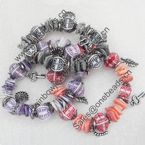 Shell Bracelet, Mix Colour, Length Approx:7.1-inch, Sold by Strand