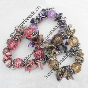 Shell Bracelet, Mix Colour, Length Approx:7.1-inch, Sold by Strand