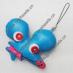 Mobile Decoration, PU Leather, Chain: about 60mm long, Pendant: about 86x63mm, Sold by PC
