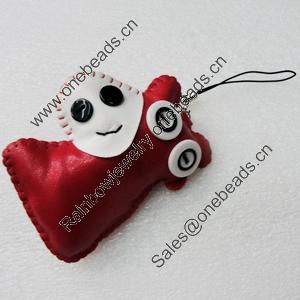 Mobile Decoration, PU Leather, Chain: about 60mm long, Pendant: about 61x80mm, Sold by PC