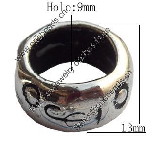 European Style Beads Zinc Alloy Jewelry Findings Lead-free, 13mm Hole:9mm, Sold by Bag 