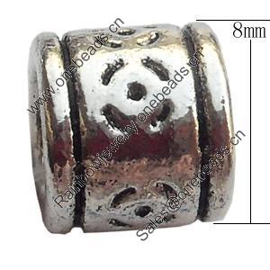 European Style Beads Zinc Alloy Jewelry Findings Lead-free, Drum, 8mm Hole:5.5mm, Sold by Bag 