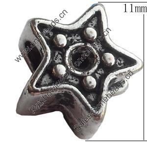 European Style Beads Zinc Alloy Jewelry Findings Lead-free, Star, 11mm Hole:5mm, Sold by Bag 