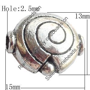 Beads Zinc Alloy Jewelry Findings Lead-free, 15x13mm Hole:2.5mm, Sold by Bag