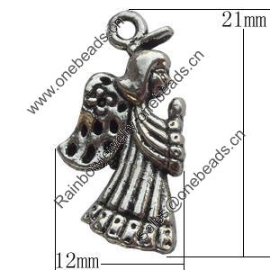 Pendant Zinc Alloy Jewelry Findings Lead-free, 12x21mm, Sold by Bag