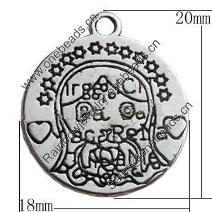 Pendant Zinc Alloy Jewelry Findings Lead-free, 18x20mm, Sold by Bag