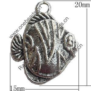 Pendant Zinc Alloy Jewelry Findings Lead-free, Fish, 15x20mm, Sold by Bag