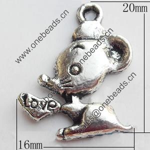 Pendant Zinc Alloy Jewelry Findings Lead-free, Mouse, 16x20mm, Sold by Bag