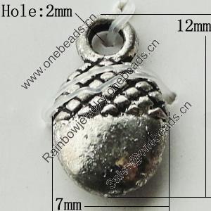 Pendant Zinc Alloy Jewelry Findings Lead-free, 7x12mm Hole:2mm, Sold by Bag