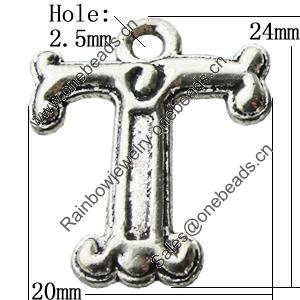 Pendant Zinc Alloy Jewelry Findings Lead-free, Letter 20x24mm Hole:2.5mm, Sold by Bag